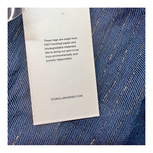 7 for All Mankind Sleeveless Ruffle Trim Shirt Denim and Gold Extra Small NWT - Picture 12 of 16